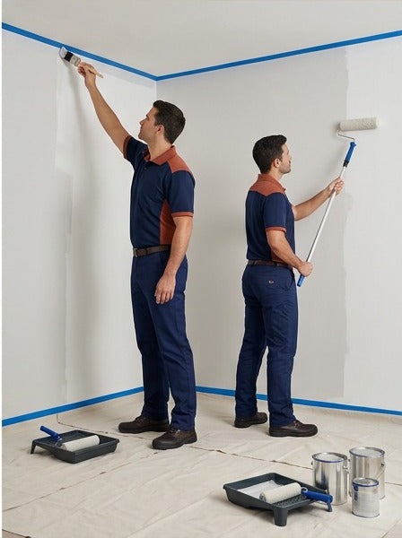 Professional painting team working on walls