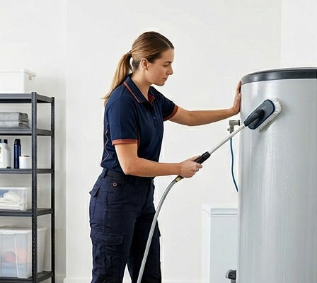 Water tank cleaning with pressure hose